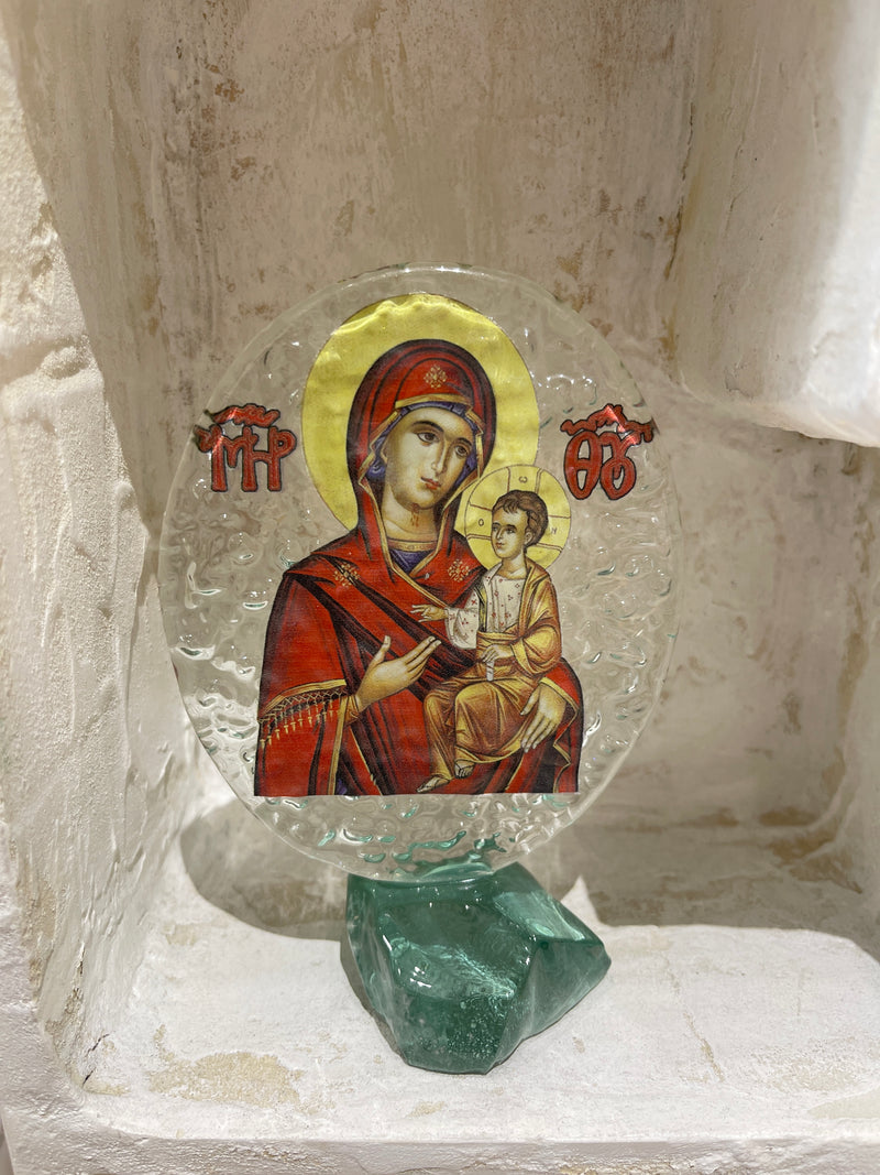 Glass Icon Virgin Mary with Jesus