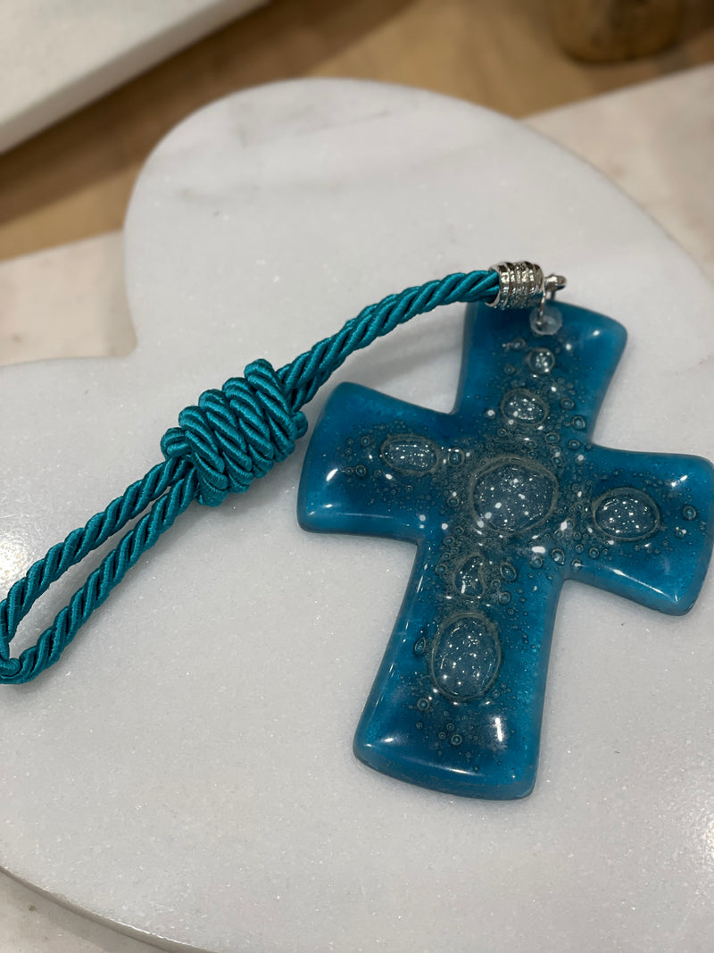 Short Blue Glass Cross Gouri (Good Luck Charm)