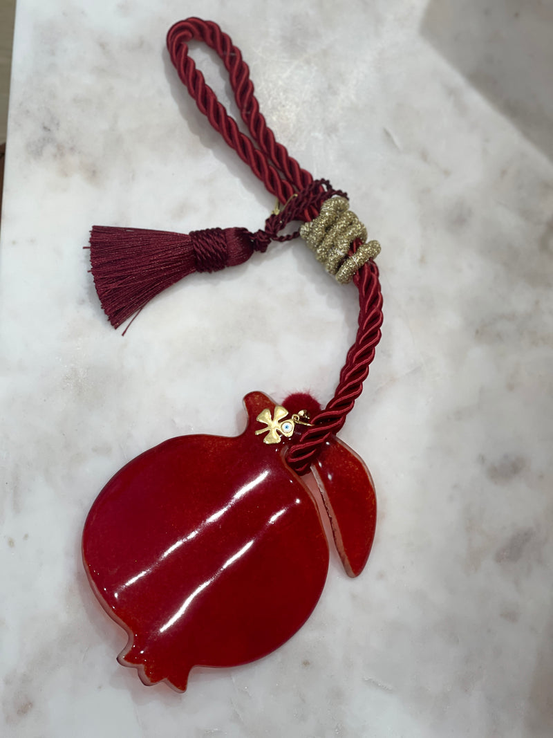 Large Greek Red Pomegranate  glass Gouri (Good luck charm decor)