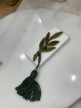 Bronze Olive Branch on Greek Marble - Paperweight (Good Luck Charm)