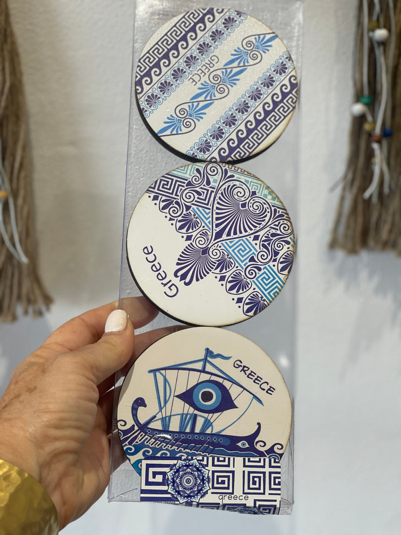 Blue Greek coaster set of 6 -