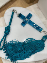 Long Blue Glass Cross Gouri (Good Luck Charm)