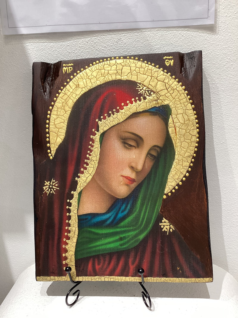 Beautiful Large Wooden Icon of Panagia with Gold finishes