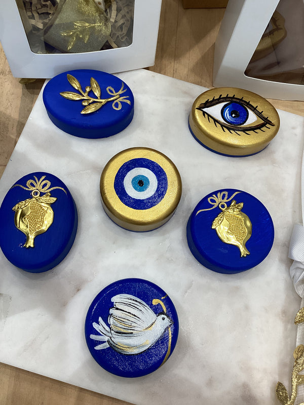 Greek Handpainted Ornament - Oval Design with Gold Pomegranate