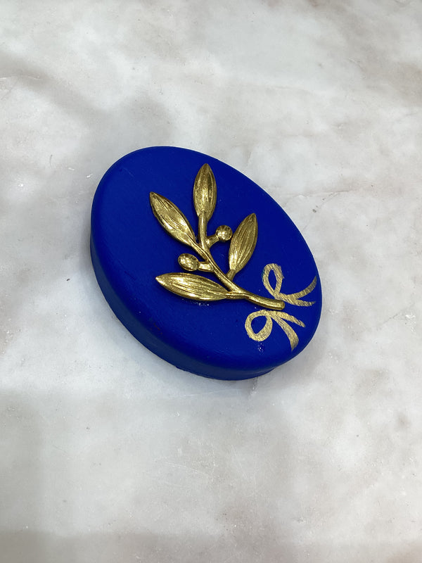 Greek Handpainted Ornament - Oval Design with Gold Olive Leaf