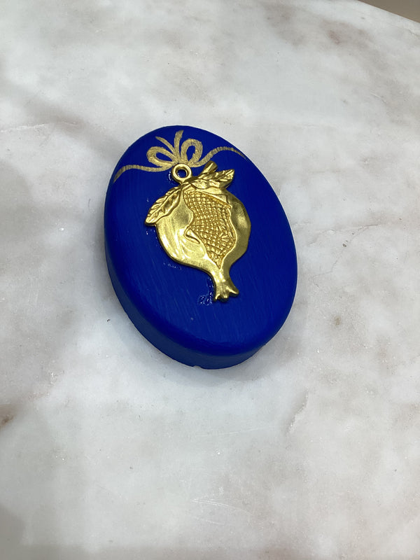 Greek Handpainted Ornament - Oval Design with Gold Pomegranate