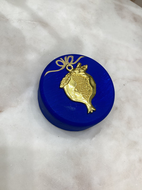 Greek Handpainted Ornament - Round Design with Gold Pomegranate