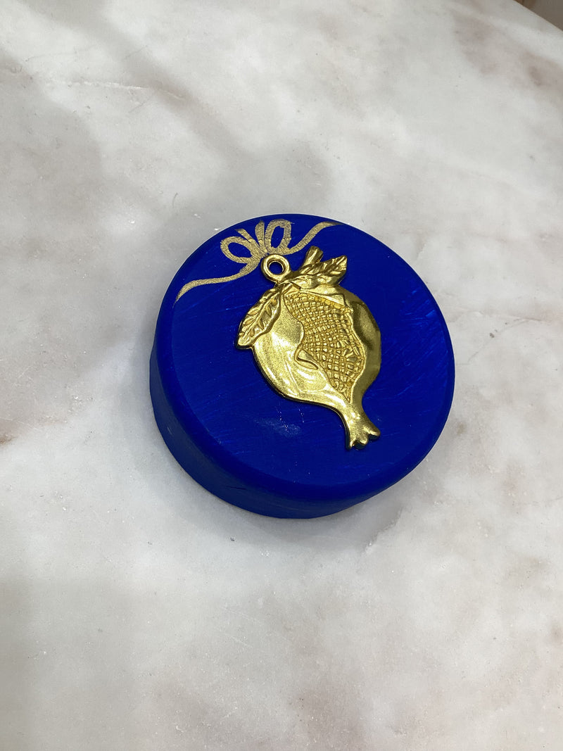 Greek Handpainted Ornament - Round Design with Gold Pomegranate