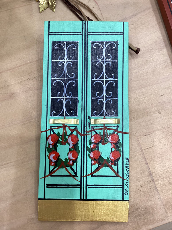 Greek Handmade Artisan Door Design Plaque - Christmas Aqua with Wreaths