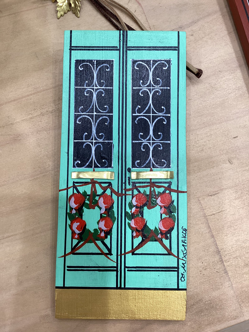 Greek Handmade Artisan Door Design Plaque - Christmas Aqua with Wreaths