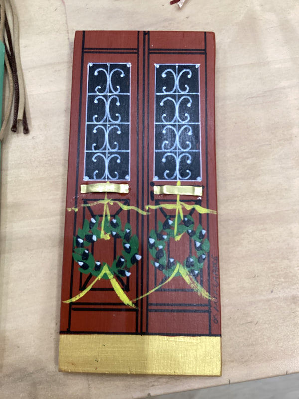 Greek Handmade Artisan Door Design Plaque - Christmas Brown with Wreaths