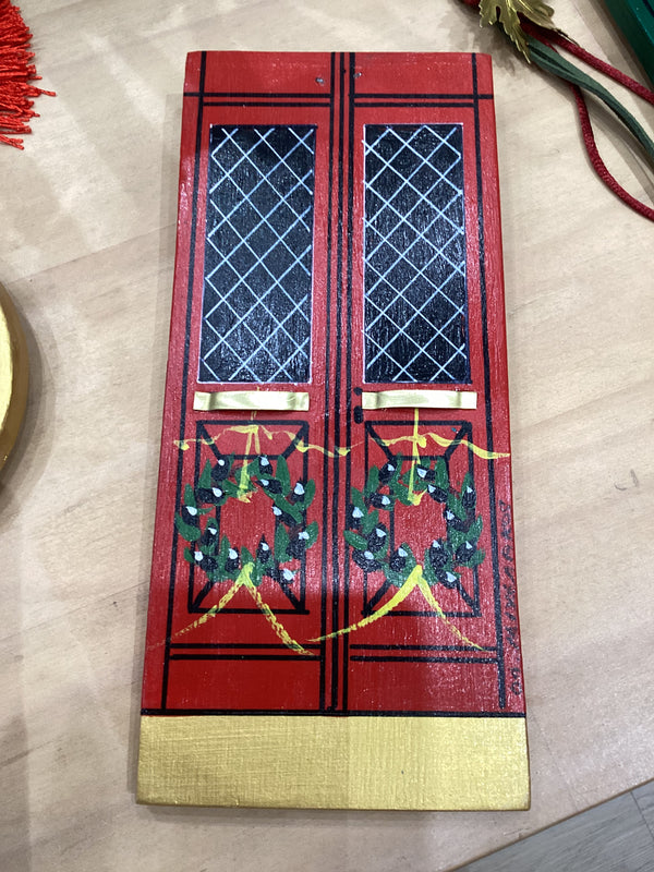 Greek Handmade Door Design Plaque - Christmas Red with Wreaths