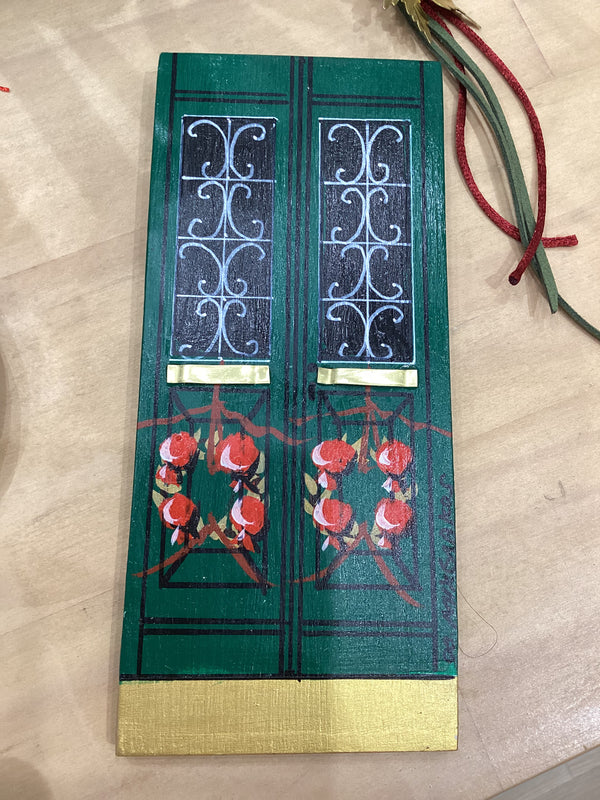 Greek Handmade Artisan Door Design Plaque - Christmas Green with Wreaths