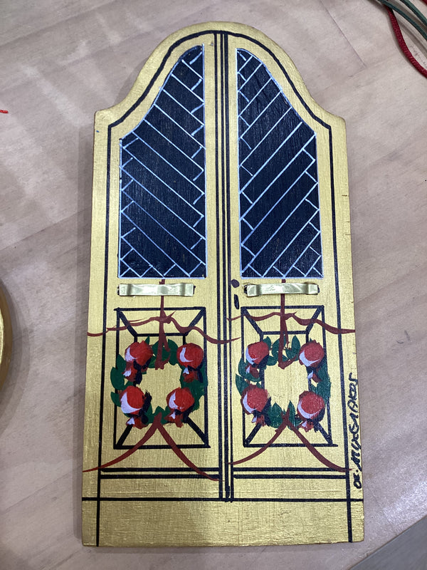 Greek Handmade Artisan Arch Door Design Plaque - Christmas Gold with Wreath