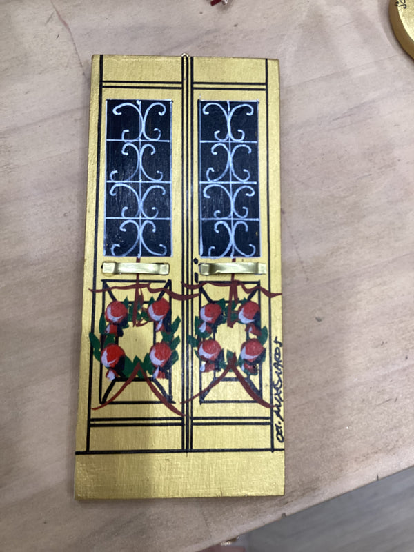 Greek Handmade Artisan Door Design Plaque - Christmas Gold with Wreaths