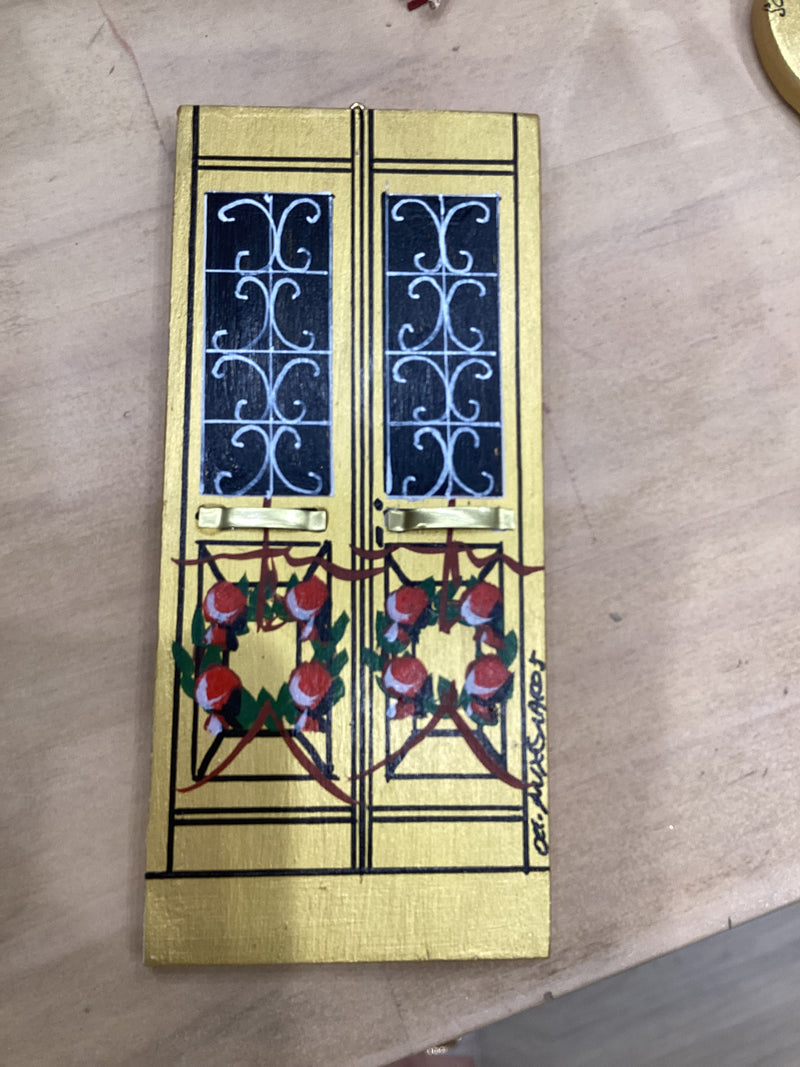 Greek Handmade Artisan Door Design Plaque - Christmas Gold with Wreaths