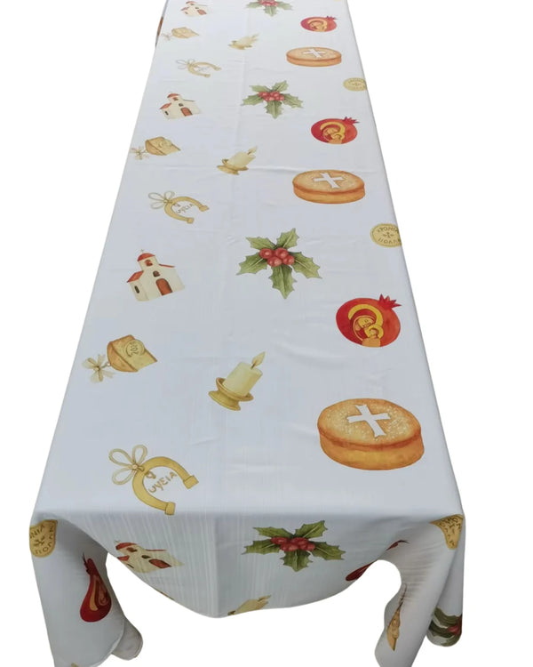 HRONIA POLLA TABLECLOTH - Greek Orthodox Christmas Print