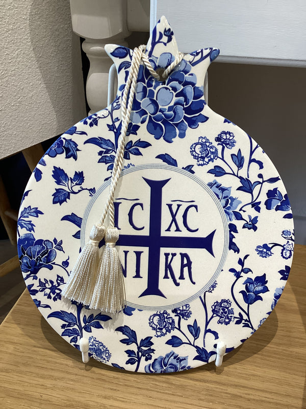 Pomegranate Ceramic Religious Decor - Greek Nika Blue & White