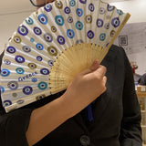 Greece Hand Fan (Bamboo Ribs) - Mati/Key Pattern