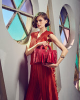 Ostria Metallic Red Crochet Tote Bag