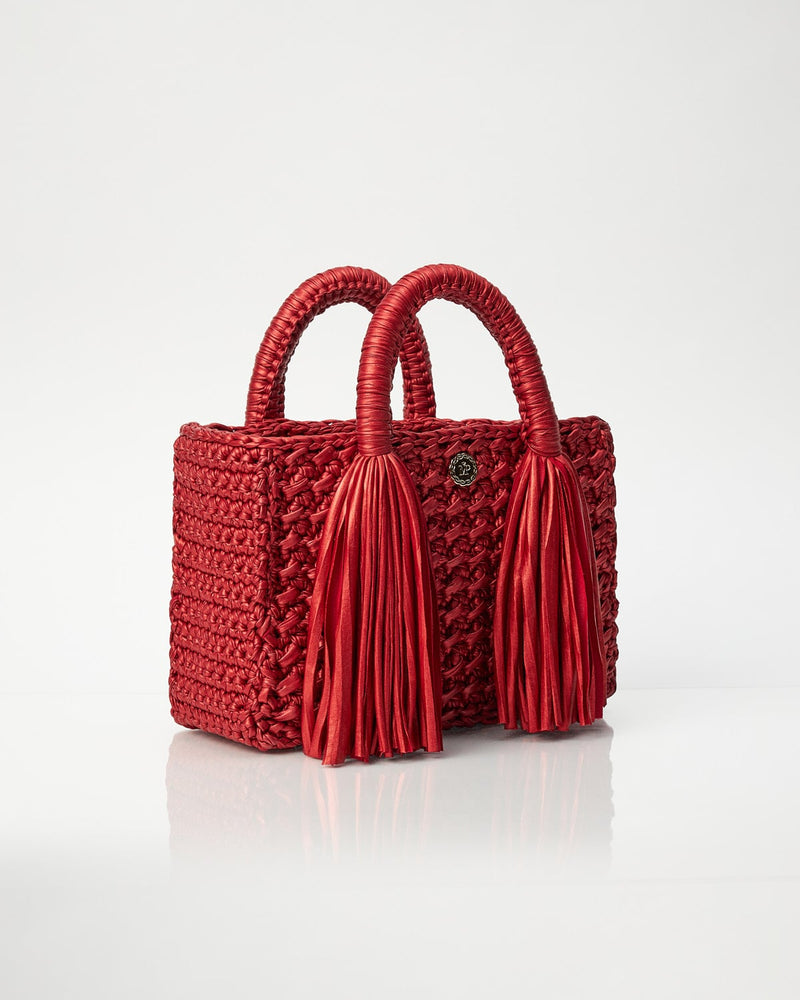 Ostria Metallic Red Crochet Tote Bag