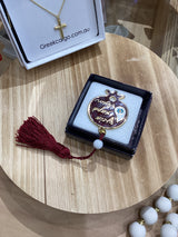 Greek Marble Paperweight with Maroon Pomegranate (Good Luck Charm)