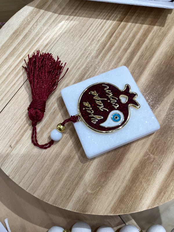 Greek Marble Paperweight with Maroon Pomegranate (Good Luck Charm)