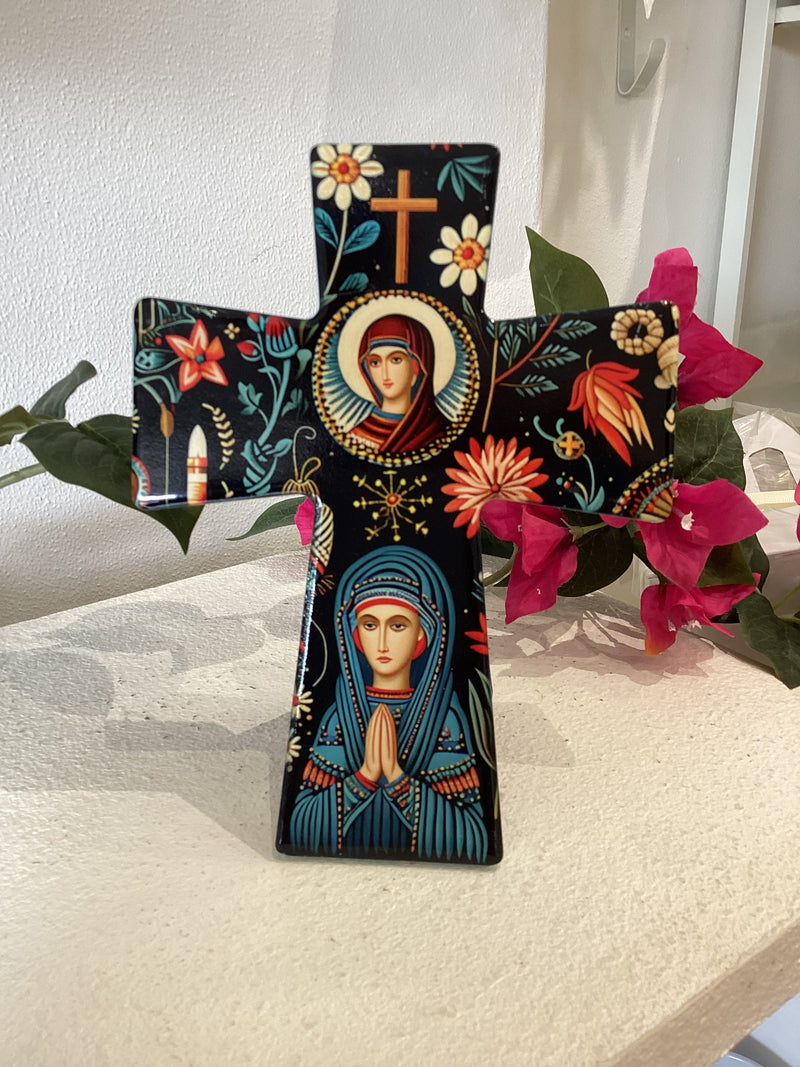 Ceramic Standing Cross - Mother Mary (Panagia)