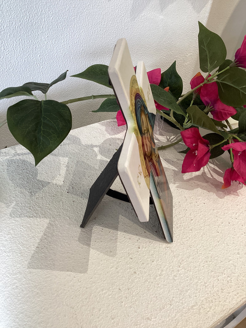 Ceramic Standing Cross - Mother Mary (Panagia) & Jesus