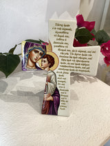 Ceramic Standing Cross - Mother Mary (Panagia), Baby Jesus with the Lords Prayer