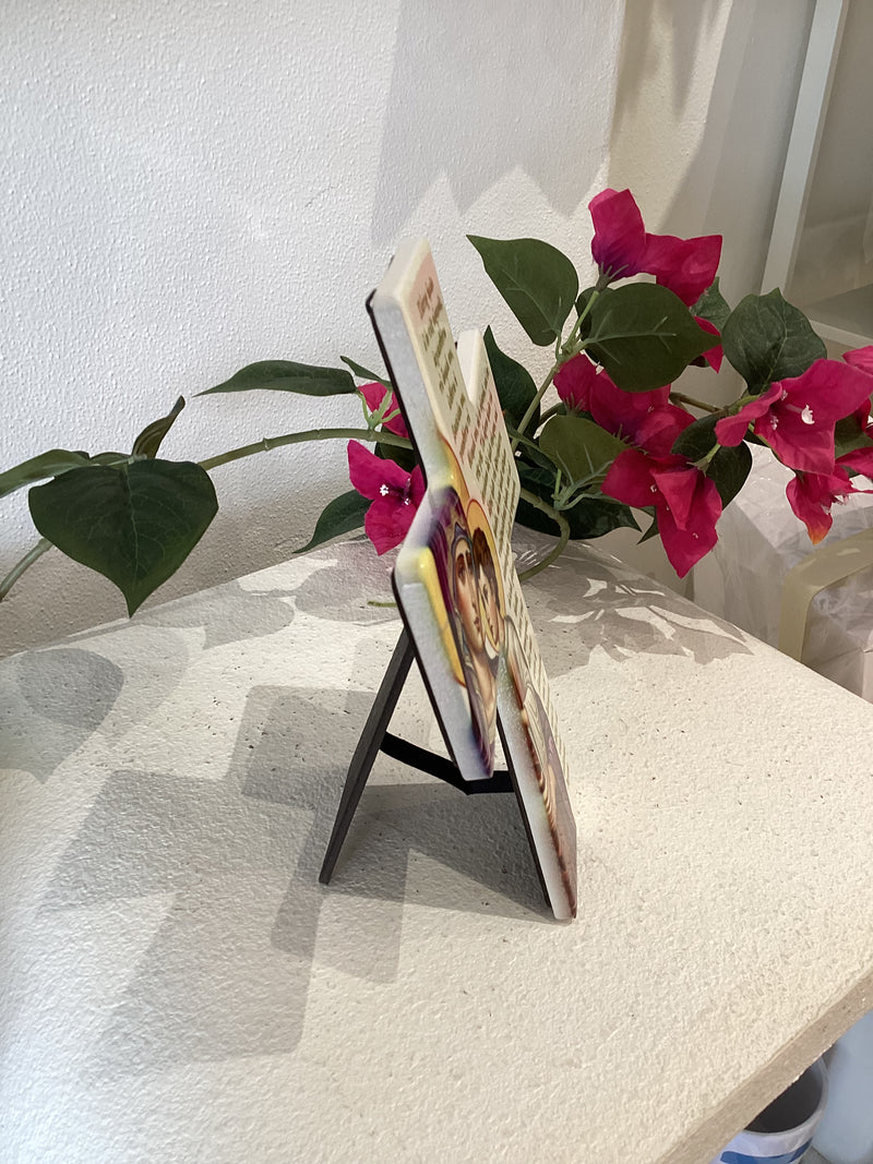 Ceramic Standing Cross - Mother Mary (Panagia), Baby Jesus with the Lords Prayer