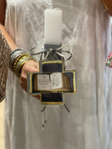 SQUARE LAMBATHA  SCENTED EASTER CANDLE - CROSS WITH XRISTOS ANESTI PRAYER