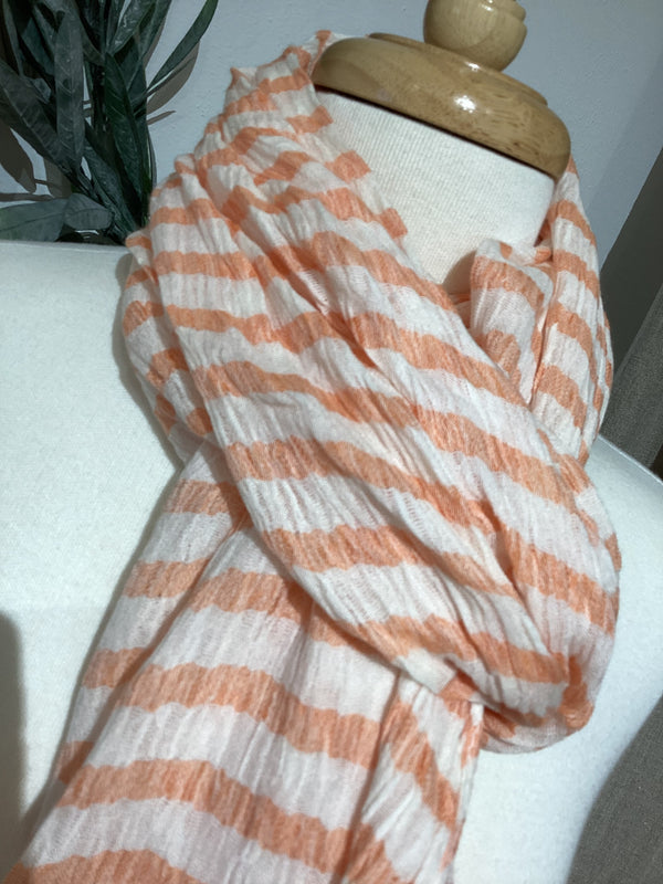 Cotton Scarf - Orange & White Stripe