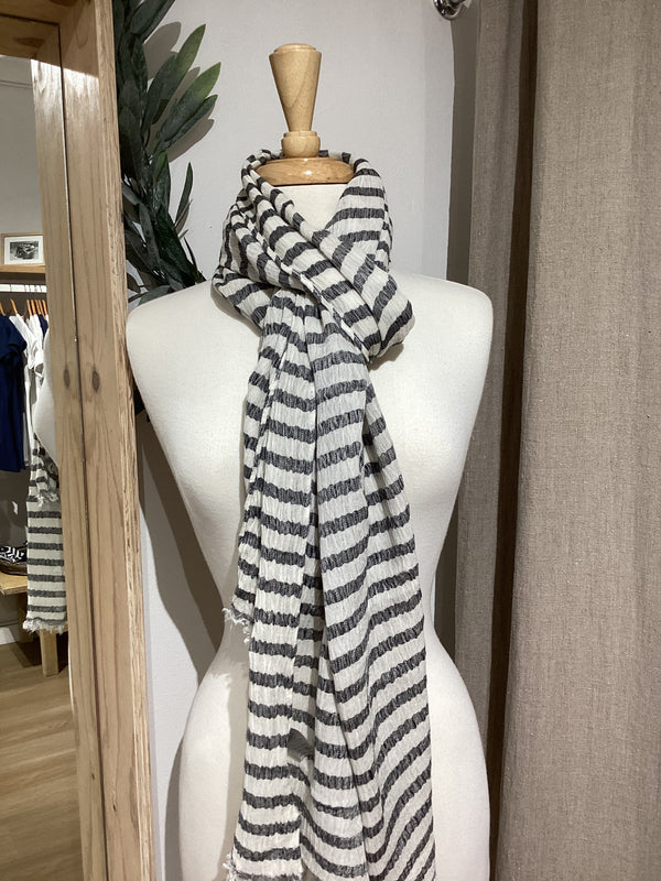 Cotton Scarf - Black & White Stripe