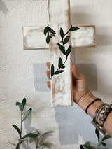 Timber Cross Plaque with Painted Olive Branch
