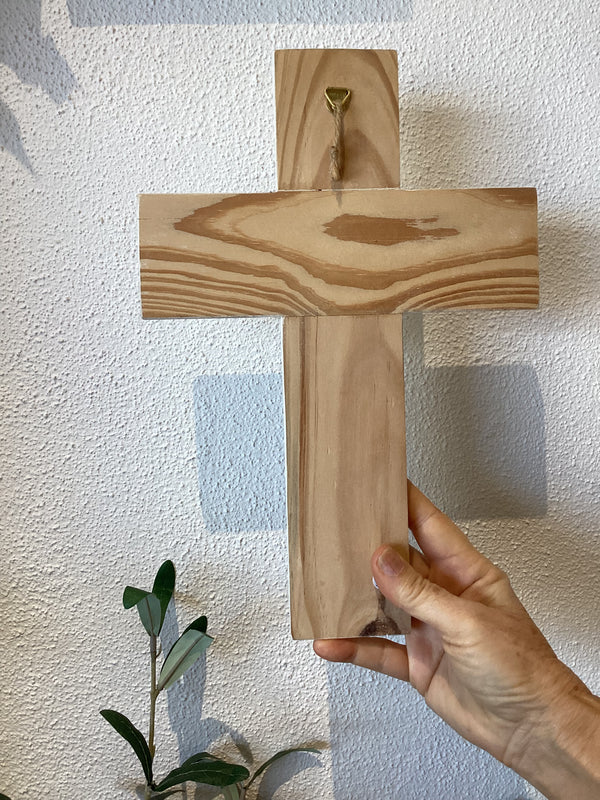 Timber Cross Plaque with Painted Olive Branch