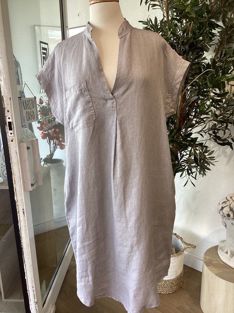 Dora Linen Dress - Light Grey