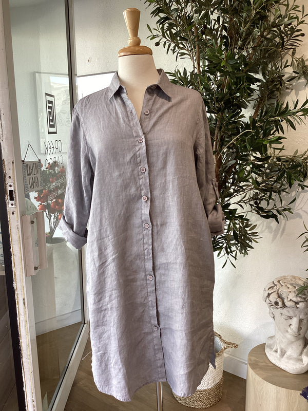 Amalia Linen Shirt Dress - Grey