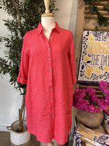 Amalia Linen Shirt Dress - Coral