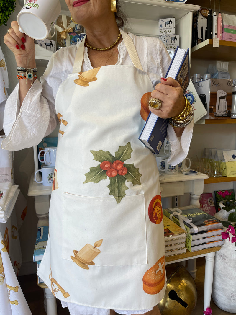 Greek Christmas Print Apron