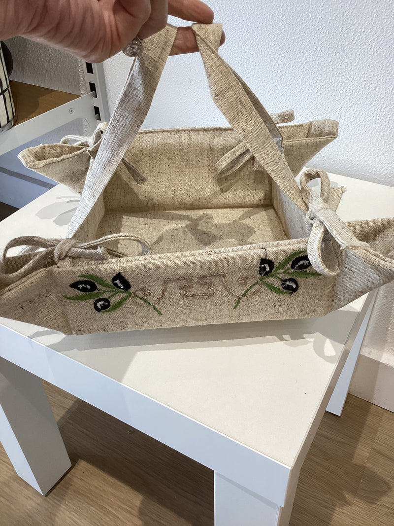 Olive Leaf & Linen Bread Basket