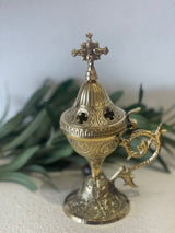 Thimiato - Large Traditional Ornate Orthodox - Polished Brass