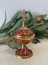 Thimiato - Small Brass Orthodox Red Enamel