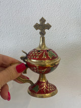 Thimiato - Small Brass Orthodox Red Enamel