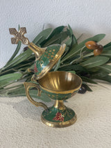 Thimiato - Small Brass Orthodox Green Enamel