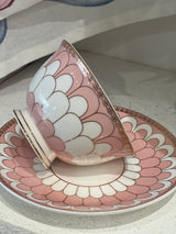 Teacup & Saucer - Scallop Pink & White Design
