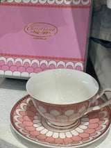 Teacup & Saucer - Scallop Pink & White Design