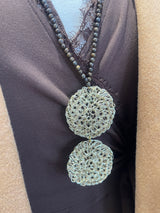 Hara Karamichali Anais Necklace - Double Crochet Gold discs with Bronzite semi precious stones.