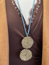 Hara Karamichali Anais Necklace - Double Crochet Gold discs with Blue Jade  semi precious stones