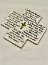 ENGLISH LORD’S PRAYER - SMALL CERAMIC CROSS WITH STAND GOLD WRITING